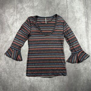Free People Surprise Party Metallic Striped Bell Sleeve Top Multi Color Size M